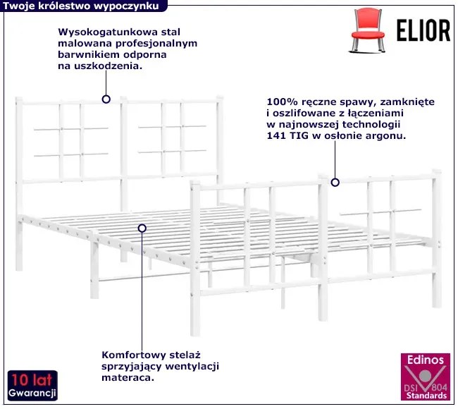 Białe industrialne łóżko metalowe 120x200 cm - Alester