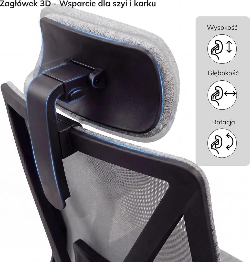 Fotel biurowy ergonomiczny szary z siatką VECTOR