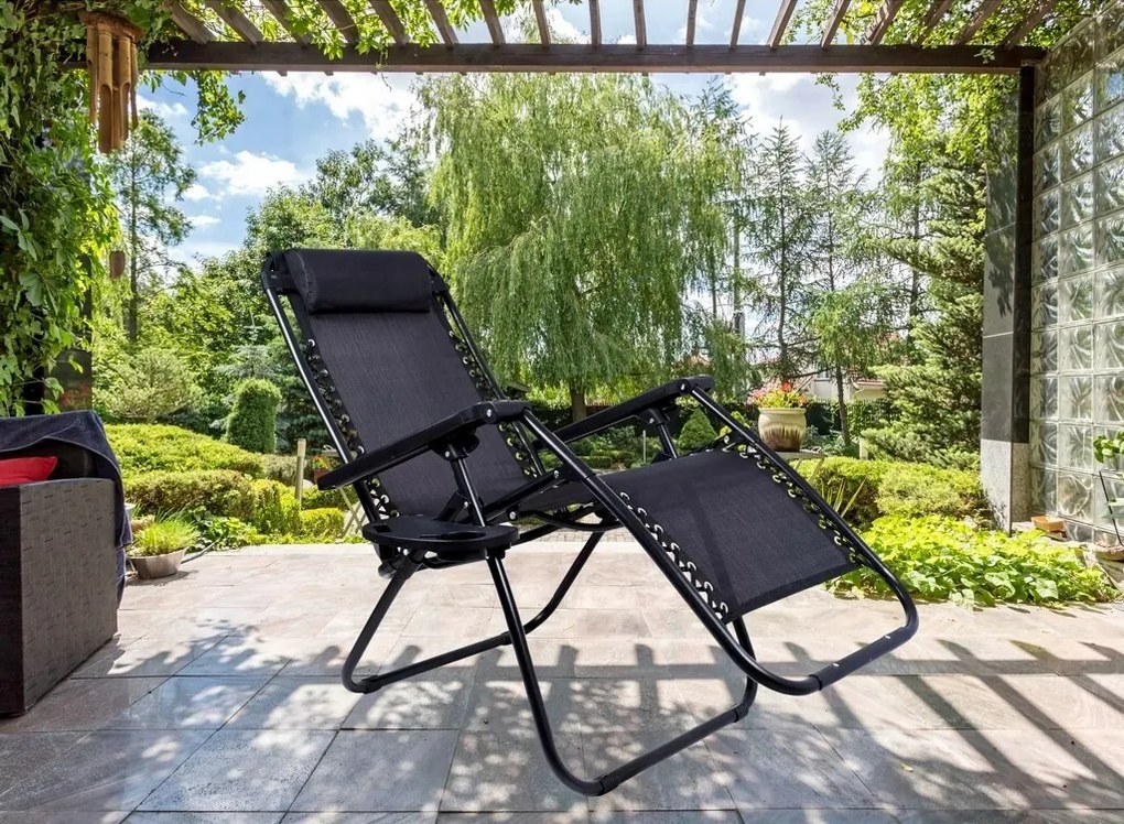 Relaksacyjny fotel plażowy, ogrodowy Regina, czarny
