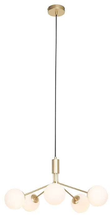 Lampa wisząca art deco złota z opalowym szkłem 5-świateł - Coby ArtDeco Oswietlenie wewnetrzne