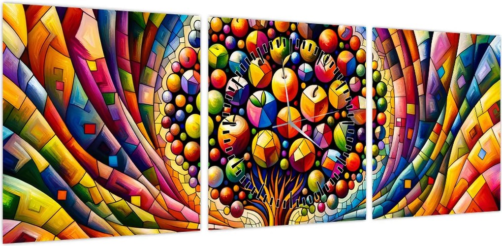 Obraz – Kolorowe drzewo z jabłkami (z zegarem) (90x30 cm)