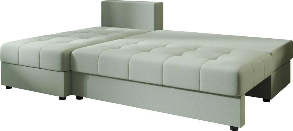 Rozkładana narożna sofa VENORIA SLIM 200x143 cm, jasnozielona, uniwersalna + 2 poduszki GRATIS