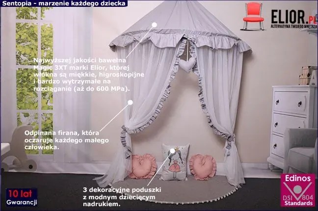 Szaro-biały baldachim dziecięcy z 3 poduszkami matą L3-S80