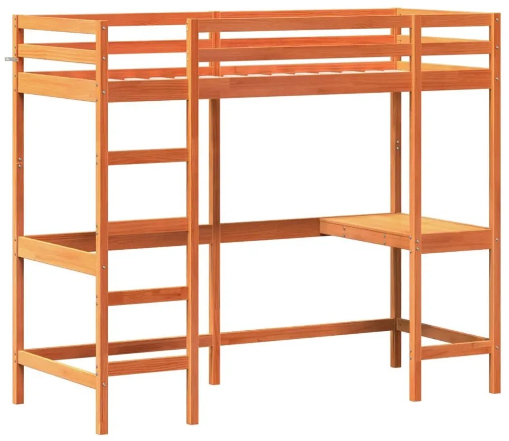 Brązowe łóżko na antresoli z biurkiem 90x190 S8-M87