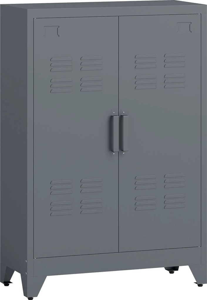 HOMCOM Szafka na Akta z Drzwiami Lamelowymi, Szafka Magazynowa, Metalowa z 2 Regulowanymi Półkami, 75 x 33 x 110 cm, Szary