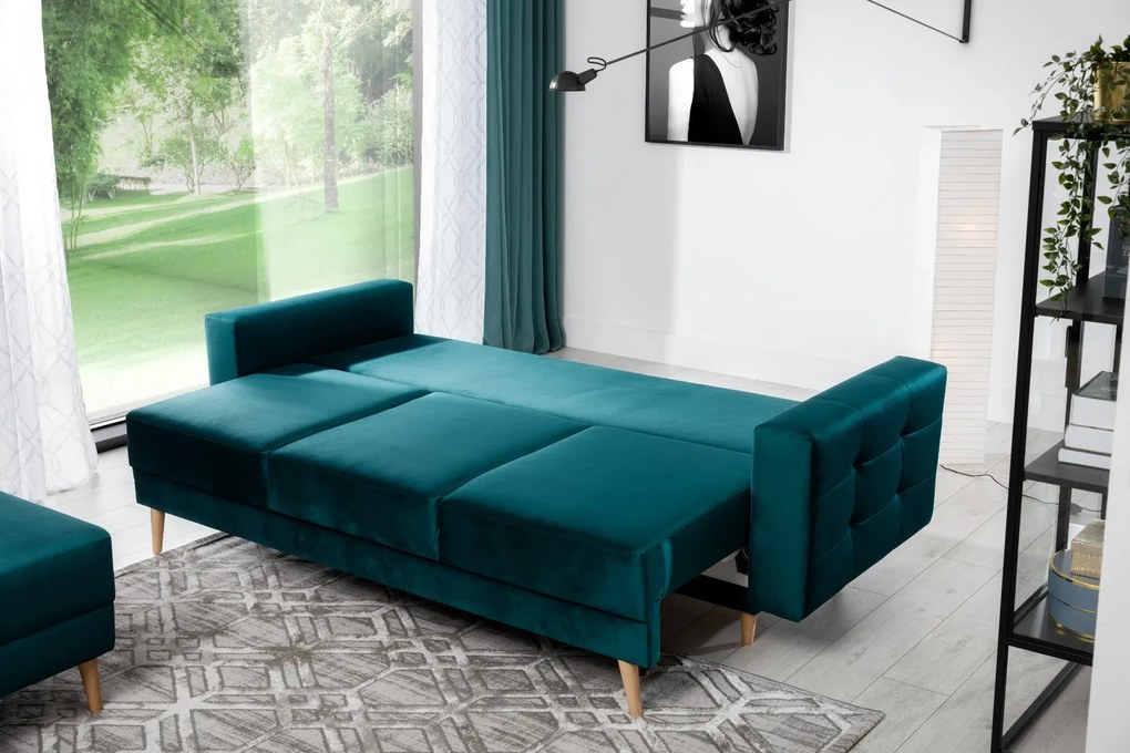 Sofa rozkładana z funkcją spania ASGARD VELVET zielona ELTAP