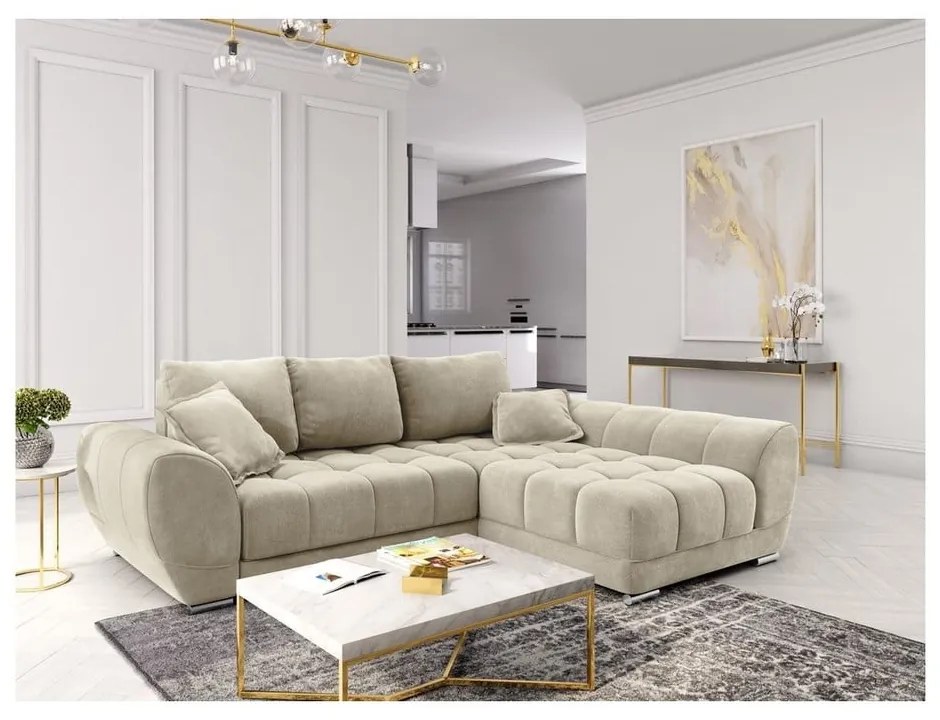 Beżowy rozkładany narożnik z aksamitnym obiciem Windsor &amp; Co Sofas Nuage, prawostronny