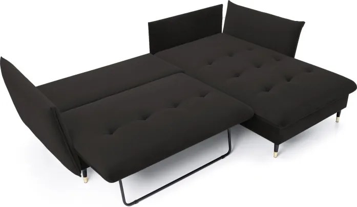 Narożnik GLAM Prawostronny z funkcją spania, zestaw z poduszkami wolnostojący tkanina RIVIERA 100 Czarny DOMO HOME