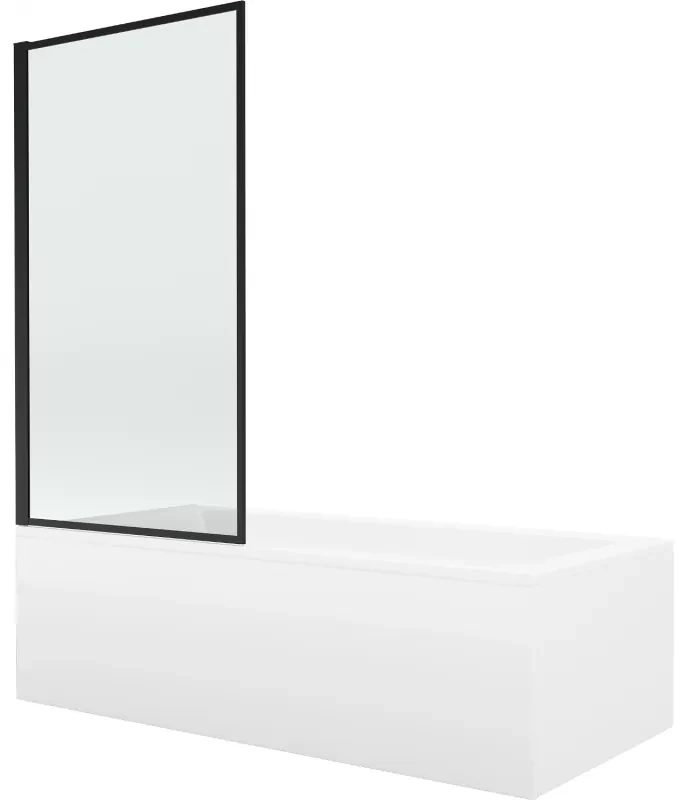 Mexen Cubik wanna prostokątna 160 x 70 cm z obudową i parawanem 1-skrzydłowym 80 cm, czarny wzór fix - 550316070X9308007070