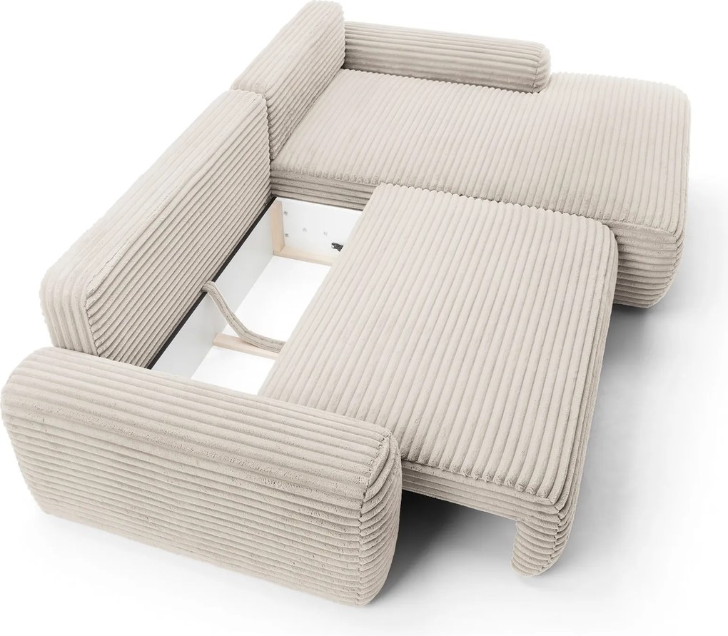 Masseno Narożnik OSSO z funkcją spania i pojemnikiem na pościel Narozniki L, Rozkładana sofa - Kremowy, AMBIENCE 02