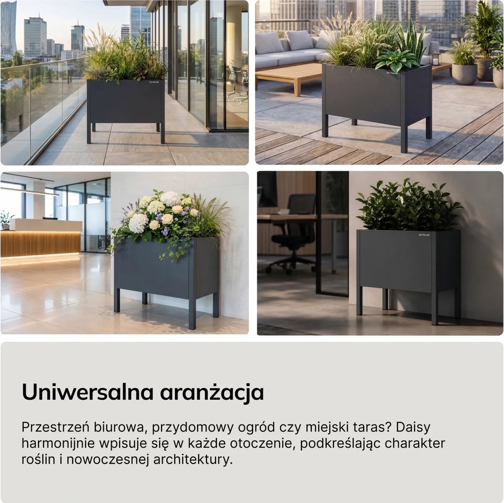 Metalowa donica ogrodowa - osłona Daisy mała, 40 × 25 × 35 cm, antracyt