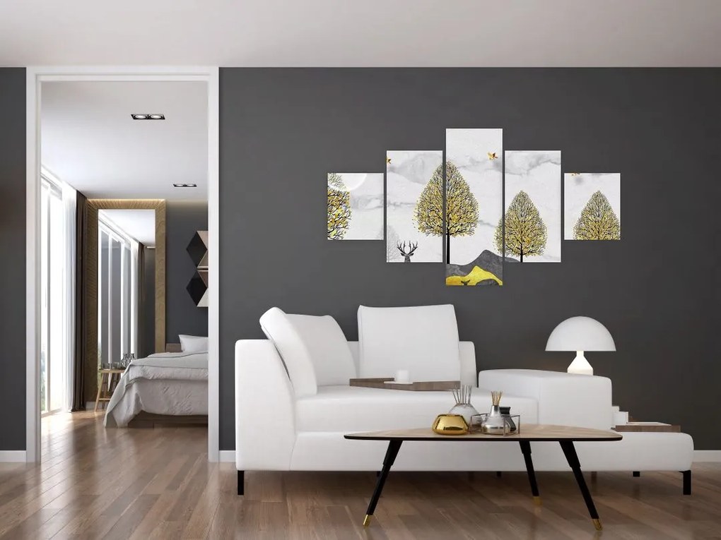 Obraz malowanych jeleni (125x70 cm)
