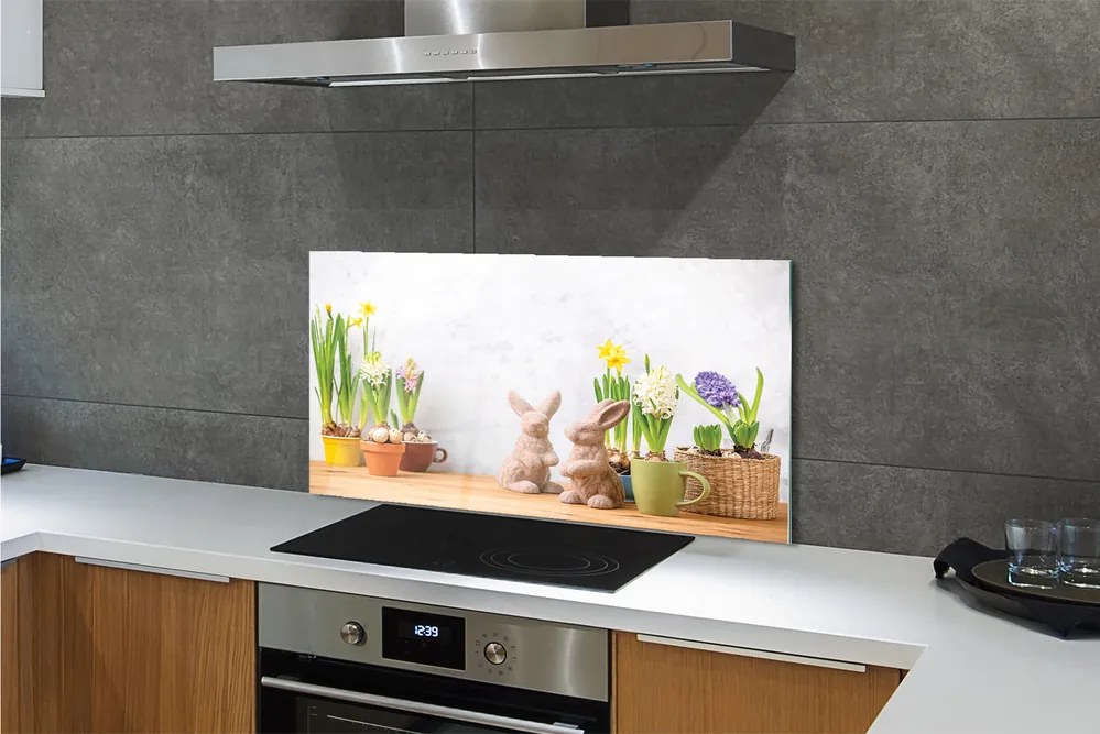 Szklany Panel Wiosenne Kwiaty i Zajączki