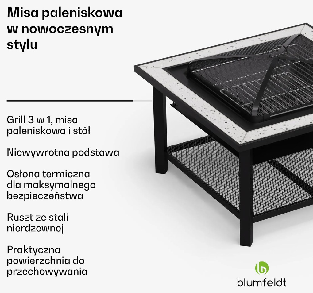 Blumfeldt Merano 80cm Niskie Palenisko z grillem Jasnoszary/Czarny