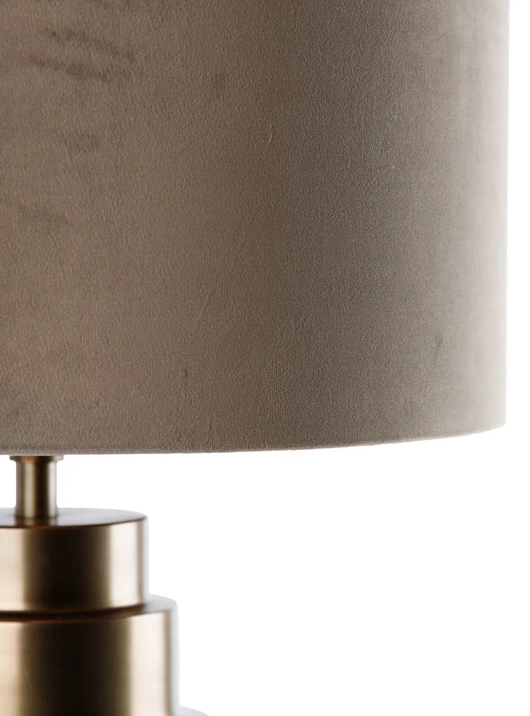 Lampa stołowa brązowa z abażurem z aksamitu w kolorze taupe ze złotem 40 cm - Bruut ArtDeco Oswietlenie wewnetrzne