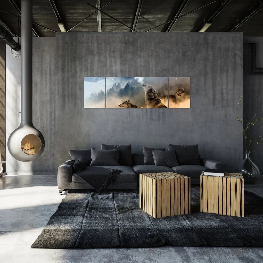 Obraz - wilki wyjące do księżyca (170x50 cm)