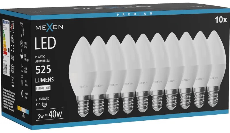 Mexen Nova 10x żarówka LED E14, C37, 5W, Neutralna - 4000K, 525 lm - L102-E14-0540-01x10