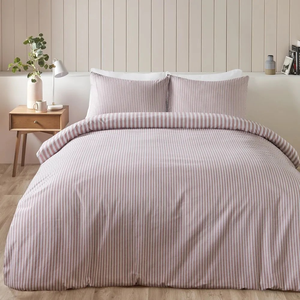 Różowa flanelowa pościel dwuosobowa 200x200 cm Stripe – Catherine Lansfield