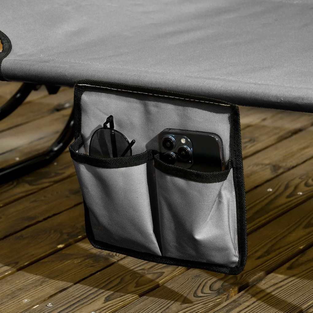 Outsunny Zestaw 2 składanych leżaków ogrodowych z 5-stopniową regulacją oparcia i daszkiem przeciwsłonecznym, w kolorze ciemnoszarym | Aosom PL