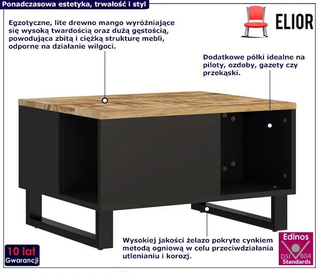 Stolik kawowy w stylu loft z drewnianym blatem jasnobrązowy - Tanaf