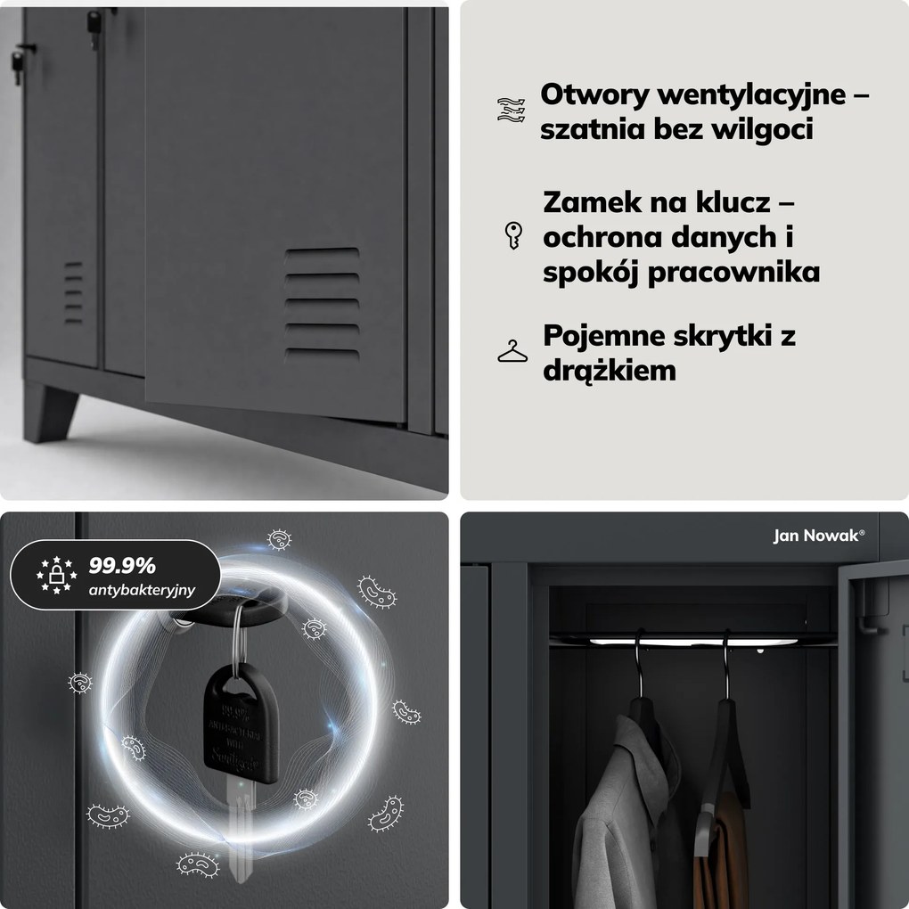 Szafa socjalna ubraniowa 10-drzwiowa antracytowa, 1360x1720x450 mm: BARTEK