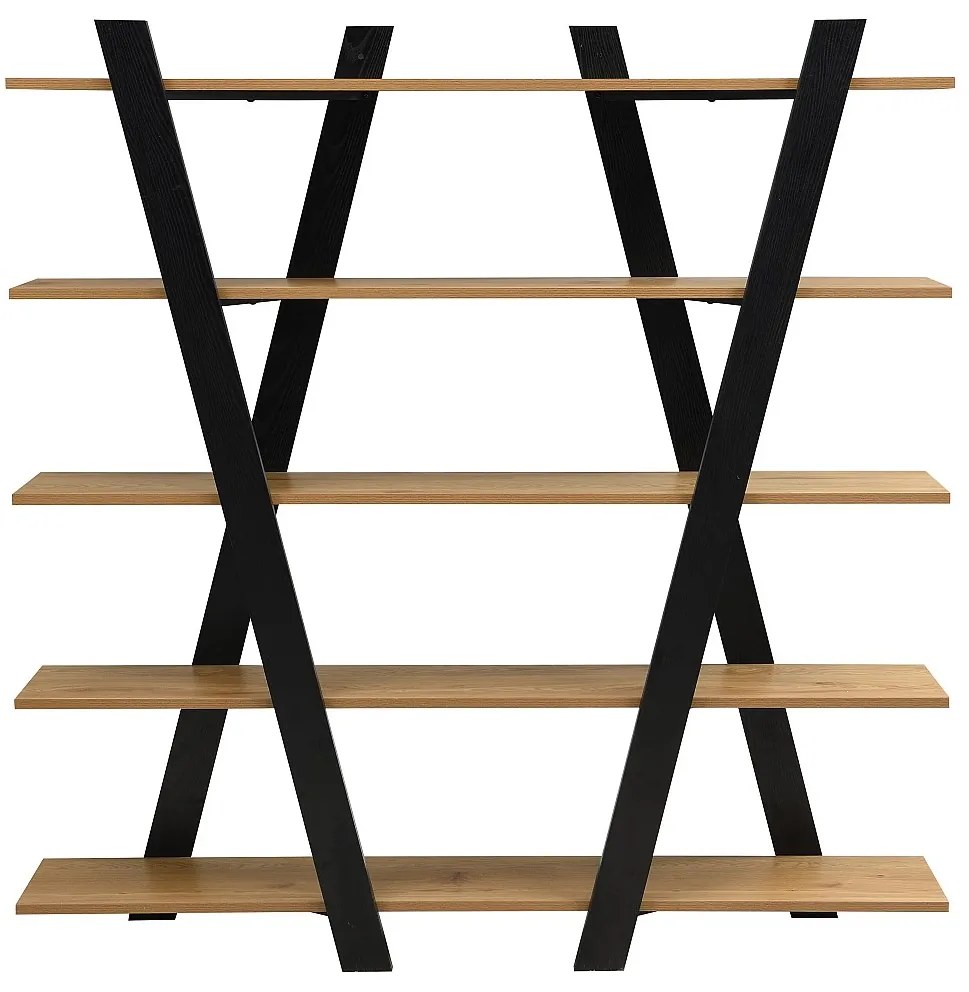 Regał z 5 półkami - Naturalny i Czarny - TUZLA