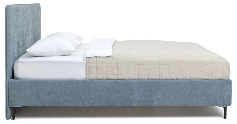 Niebieskie tapicerowane łóżko dwuosobowe z materacem i stelażem 160x200 cm Noira Slim – Bonami Selection