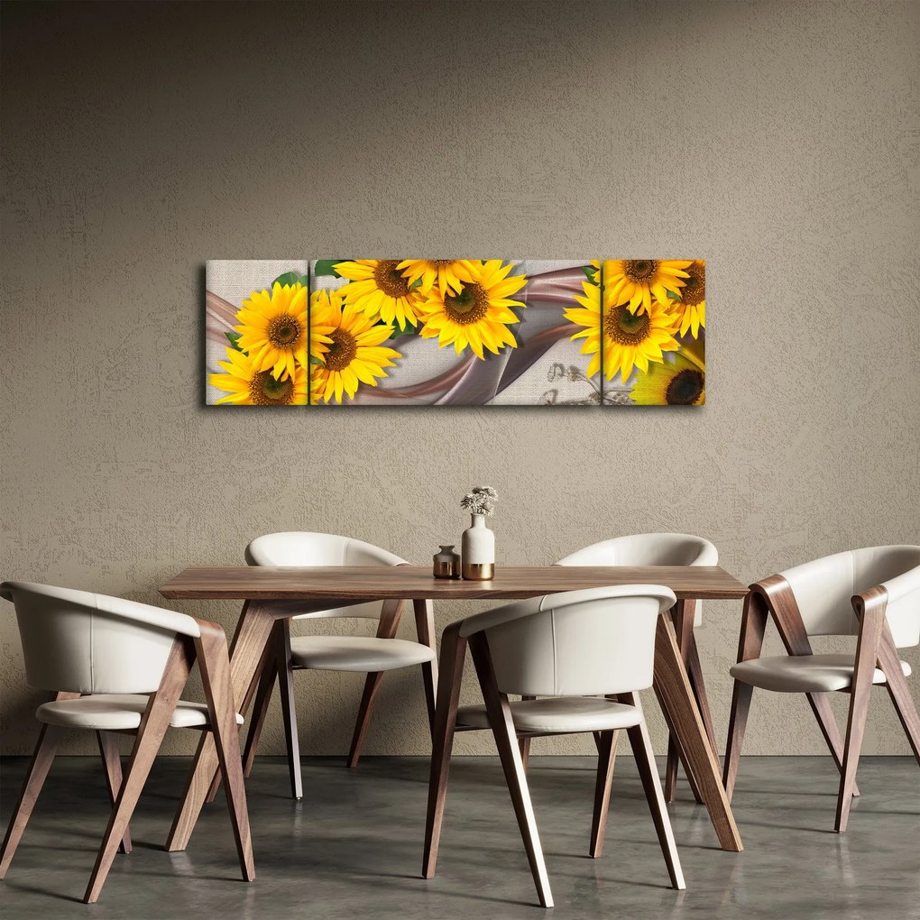 Obraz - Świecące kwiaty słonecznika (170x50 cm)