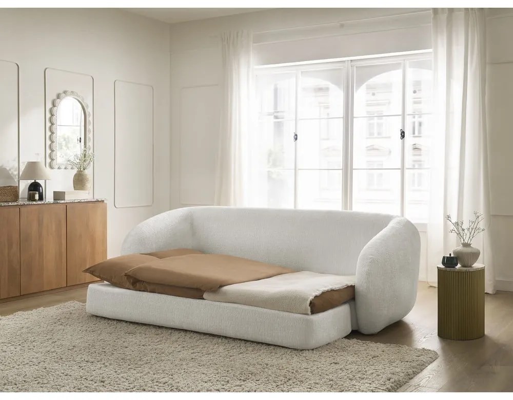 Biała rozkładana sofa z tkaniny szenilowej 228 cm Neyo – Bobochic Paris