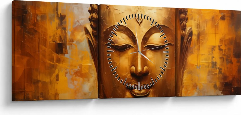 Obraz - Budda, obraz olejny (z zegarem) (90x30 cm)