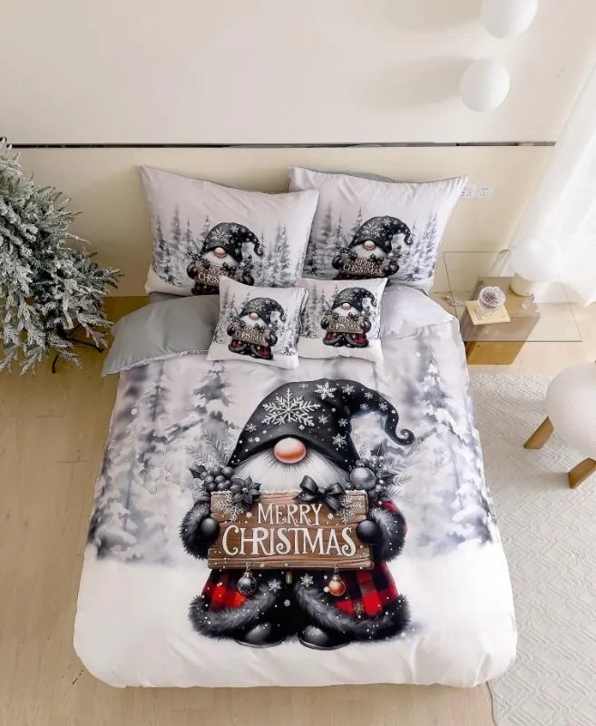 PrzytulneMieszkanie.pl PrzytulneMieszkanie.pl 3D pościel z mikroflanelu JOLLY GNOME białe + poszewka na poduszkę 40 x 50 cm gratis Rozmiar pościeli: 70 x 90 cm | 140 x 200 cm