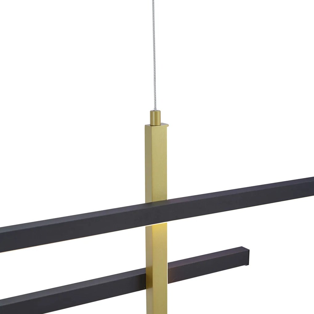 Designerska lampa wisząca H czarna ze złotem z LED z 3-stopniowym ściemnianiem - Joy Nowoczesny Oswietlenie wewnetrzne