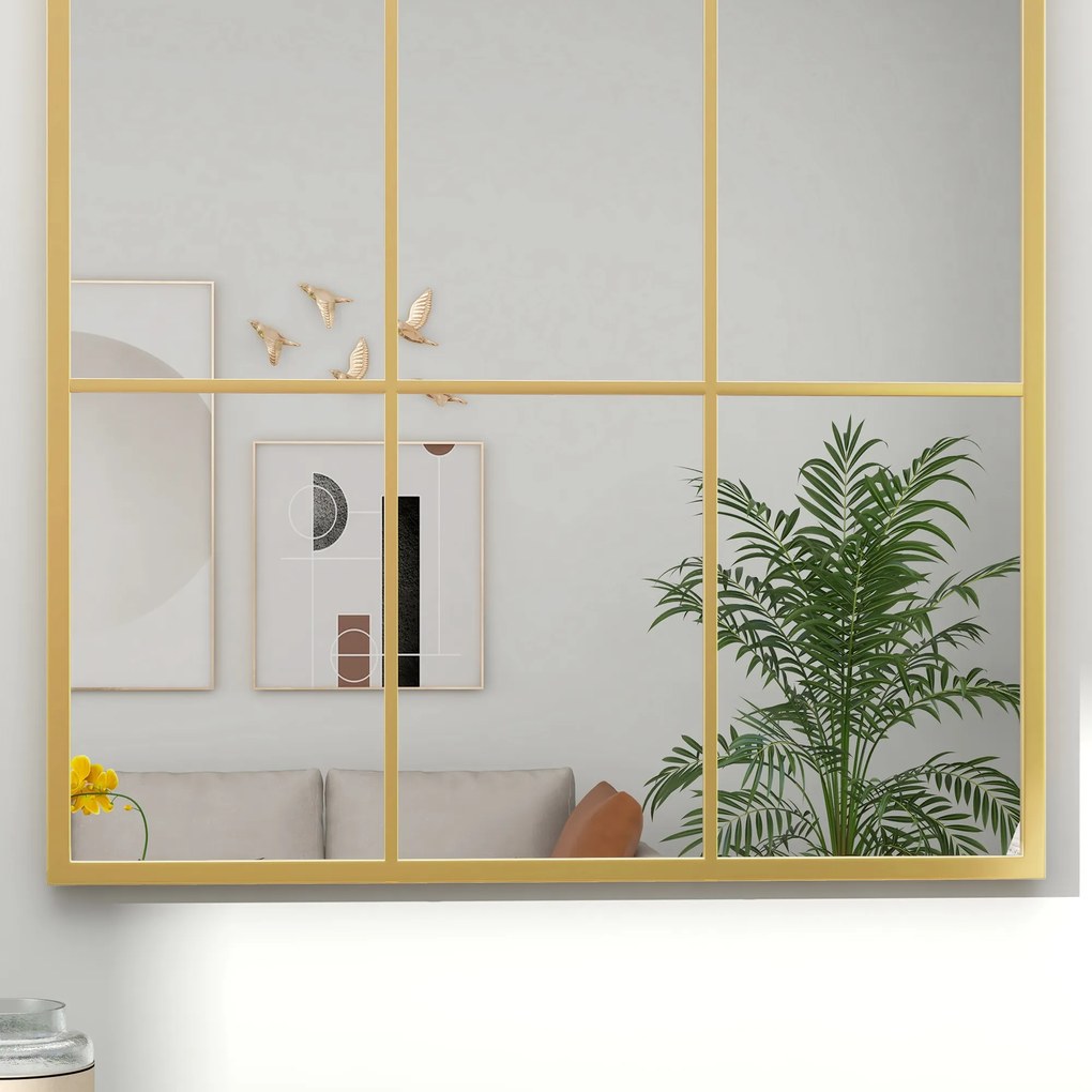 HOMCOM Lustro Ścienne, Projekt Okna, Lustro Korytarzowe, Metalowa Rama, 91 x 60 cm, Złote