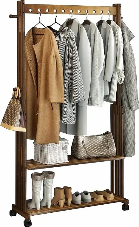 Solidny wieszak na ubrania z półką, wieszak na ubrania na kółkach, wieszak na ubrania do sypialni 104x32,2x166cm