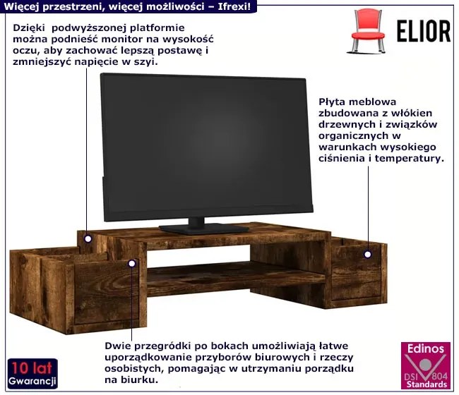 Podstawka pod monitor z przegródkami wędzony dąb - Atenax
