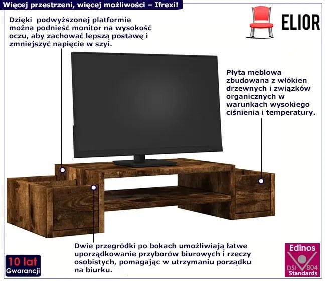 Podstawka pod monitor z przegródkami wędzony dąb Conway