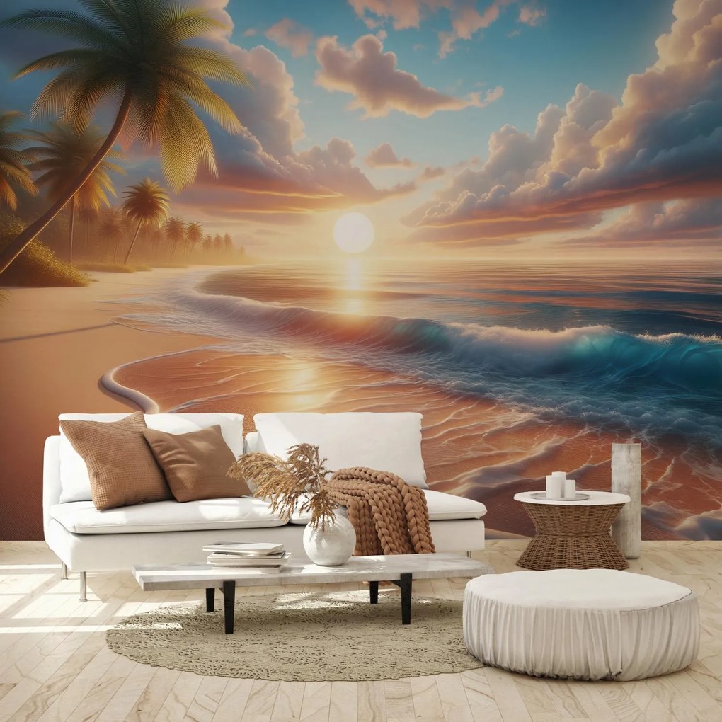 Fototapeta - Zachód słońca na plaży (196x136 cm)