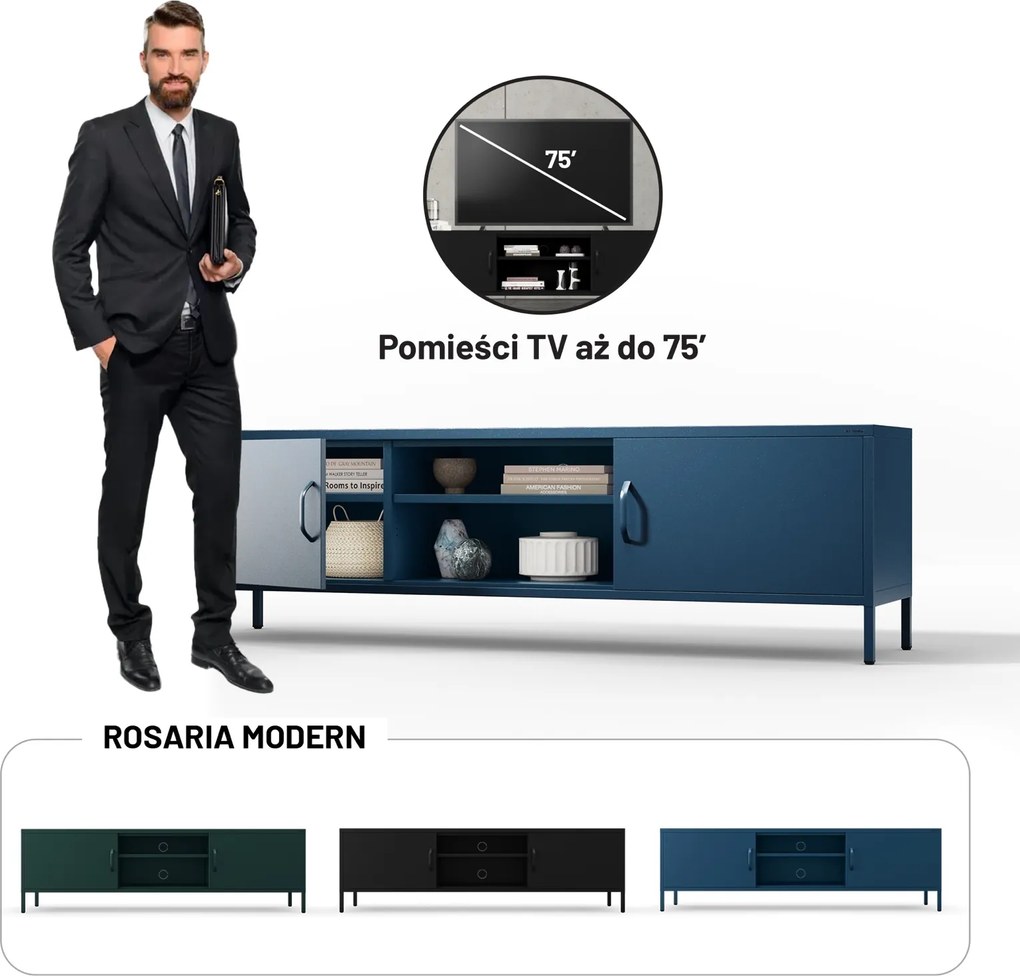 Metalowa szafka RTV Modern Rosaria XL, kolor granatowy