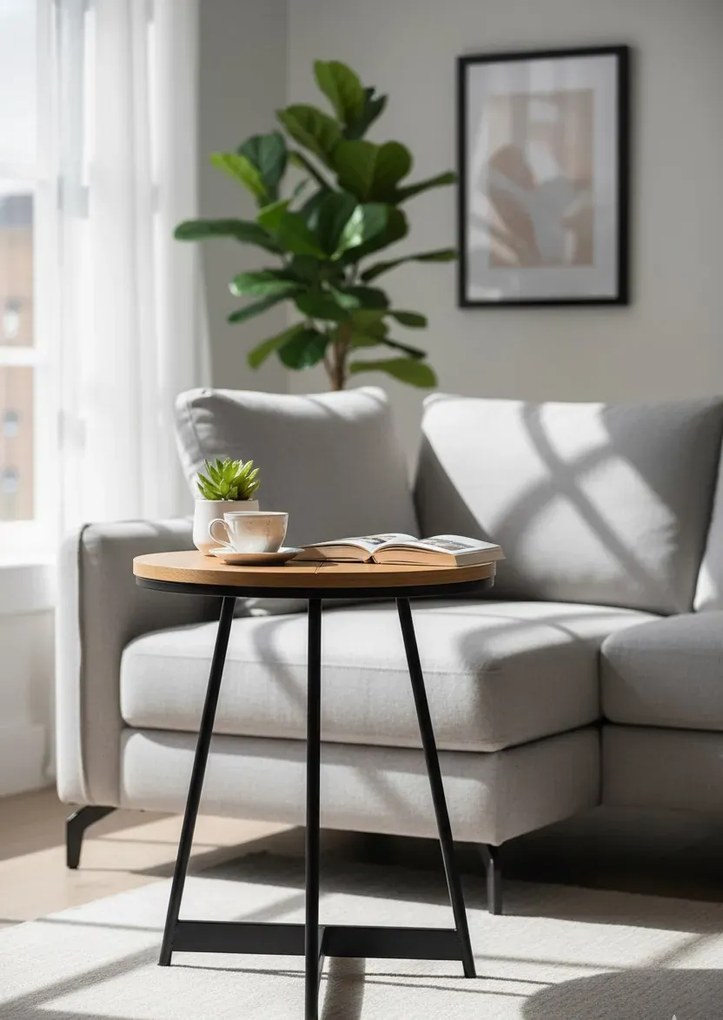 Okrągły loftowy stolik kawowy w kolorze dąb naturalny E1-S45