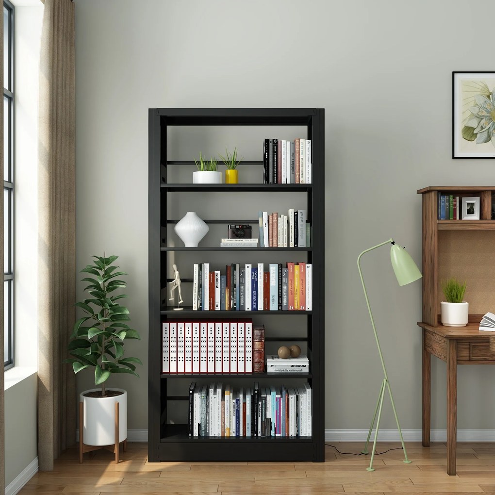 Metalowa biblioteczka, 1750 × 800 × 300 mm, czarna