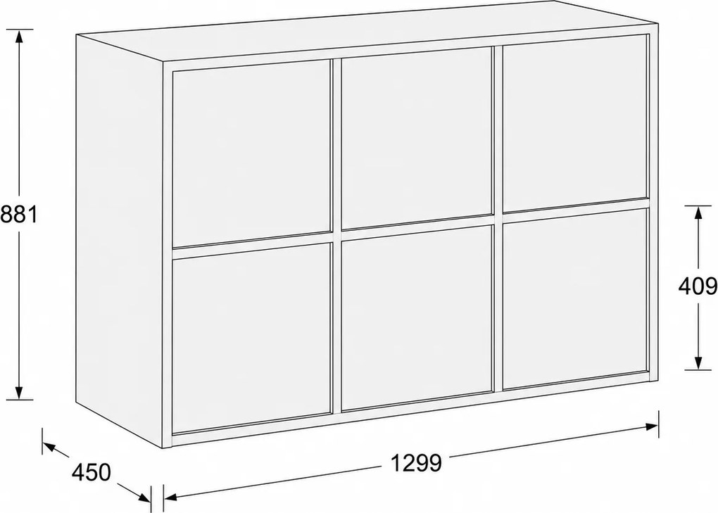 Szafa biurowa FRAME, niska, 6x drzwi, 1299 x 450 x 881 mm, PUSH-lock, orzech