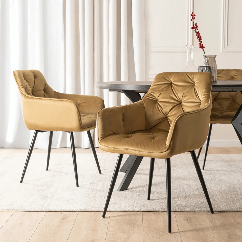 Krzesło Tapicerowane do Salonu MODESTO Musztardowe Welurowe Nowoczesne Loft