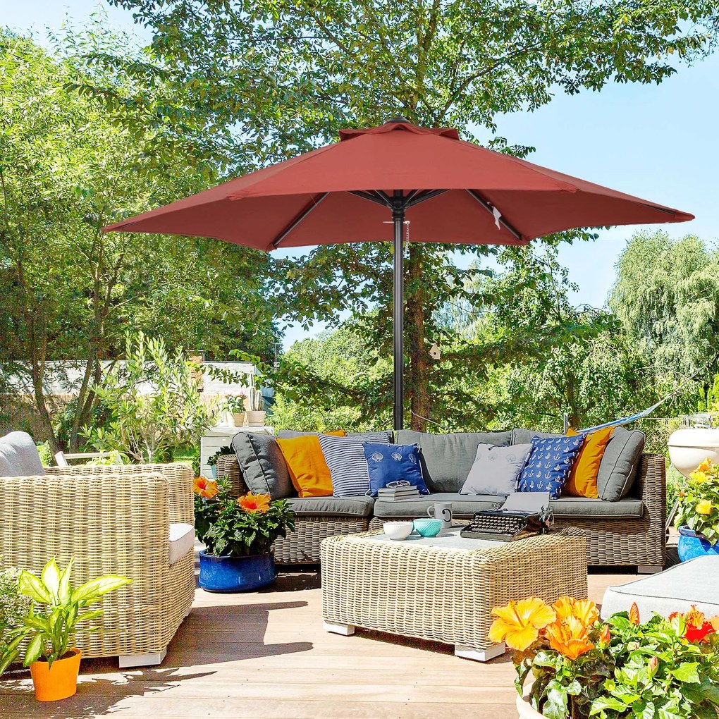 Outsunny Parasol Ø196 cm z funkcją kąta, sześciokątny parasol balkonowy dla plaży balkonu ogrodu, Bordowy