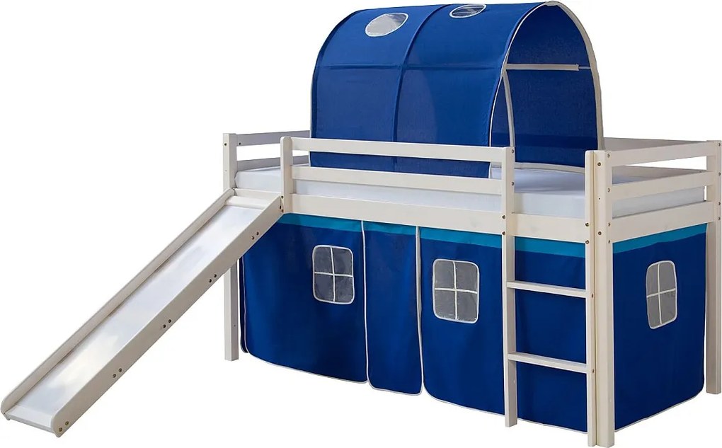 Łóżko piętrowe 207,5x110x219,5 cm białe niebieskie lite drewno sosnowe