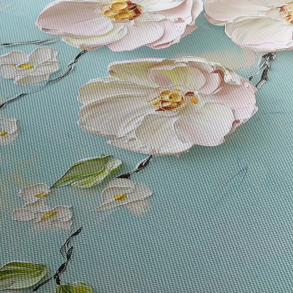 Obraz - Kwiatki na niebieskim tle (170x50 cm)
