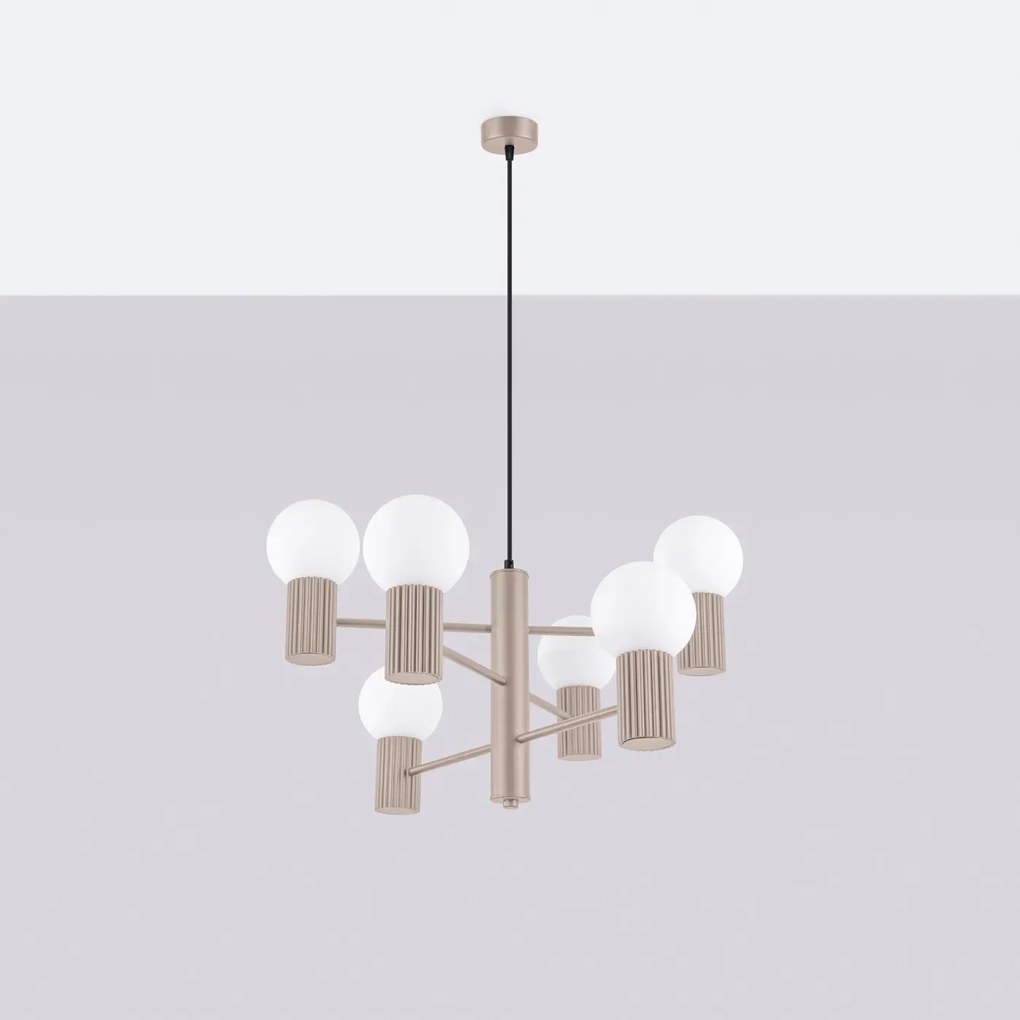 Żyrandol HALO 6 taupe ryflowany  SOLLUX  LIGHTING