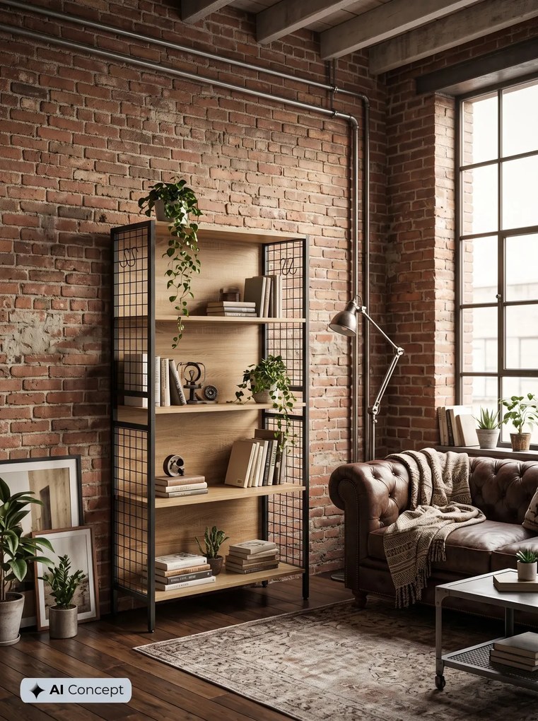 Regał Drewno Metal W Stylu Loft Dąb Sonoma Z8-H99