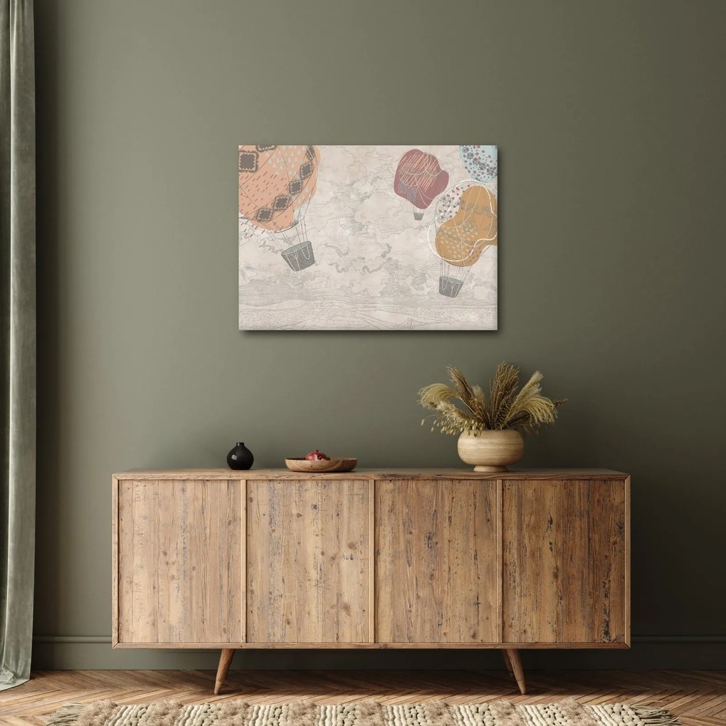 Obraz - Balony nad miastem, ciepłe odcienie (70x50 cm)