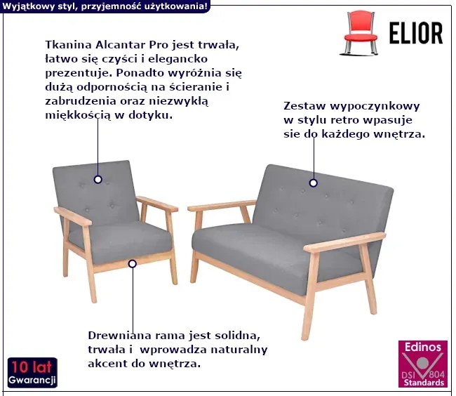 Jasnoszary zestaw wypoczynkowy do salonu - Arbre