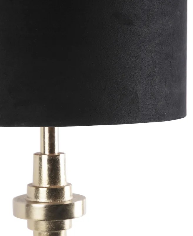 Lampa stołowa w stylu art deco złota z czarnym aksamitnym abażurem 40 cm - Diverso ArtDeco Oswietlenie wewnetrzne